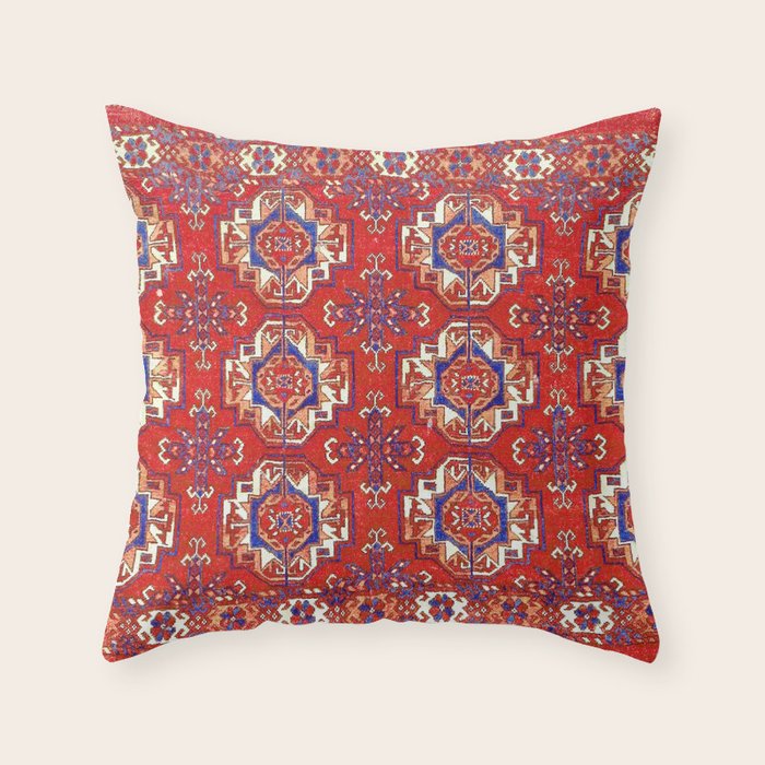 Tekke Torba Antique Turkmen Tribal Rug Print Throw Pillow Gallery Image 6