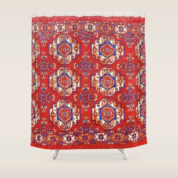 Tekke Torba Antique Turkmen Tribal Rug Print Shower Curtain Gallery Image 1