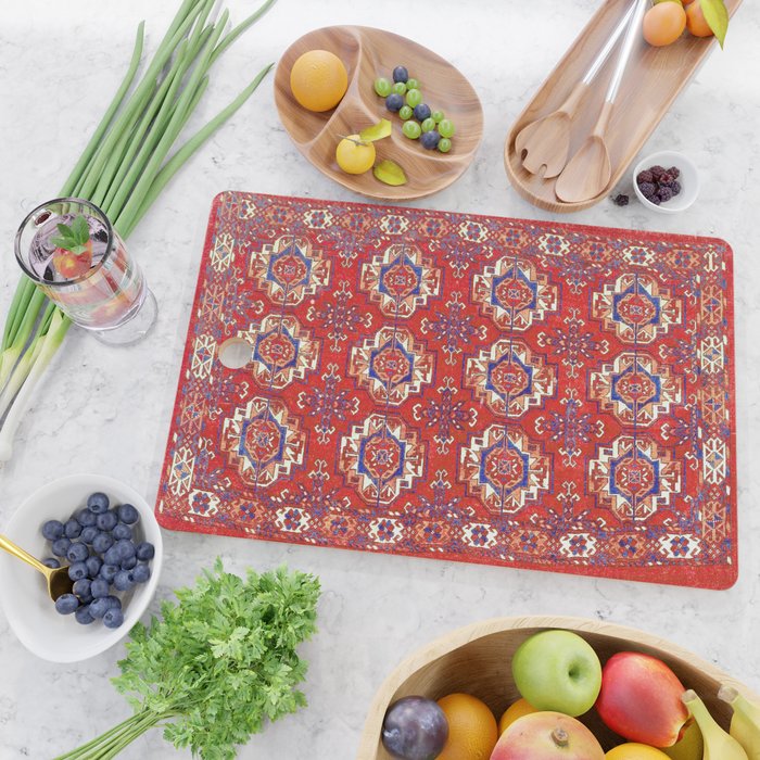 Tekke Torba Antique Turkmen Tribal Rug Print Cutting Board Gallery Image 2