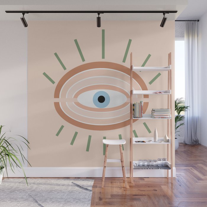 Retro evil eye - neutrals Wall Mural Gallery Image 1