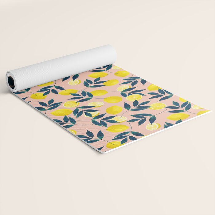 Lemon Goodness, Botanical Nature Forest Illustration, Bohemian Blush Colorful Painting Yoga Mat Gallery Image 2