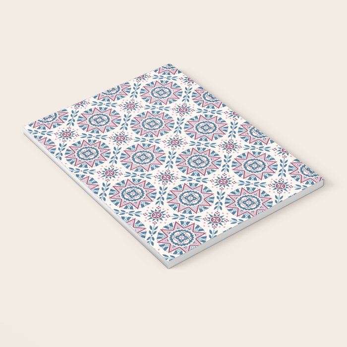 Folk Art Shapes Block Print - Blue and Burgundy Notebook Gallery Image 3