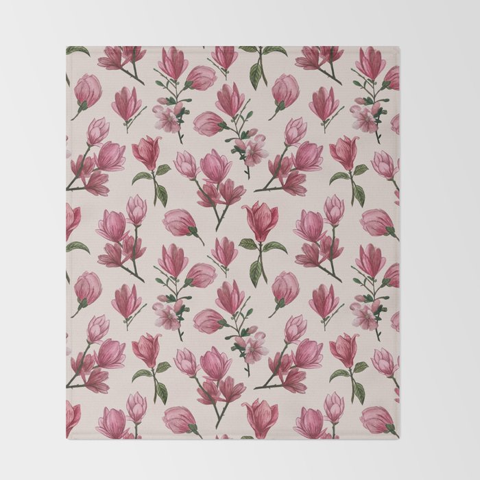 Pink Magnolia Blossoms Throw Blanket Gallery Image 2
