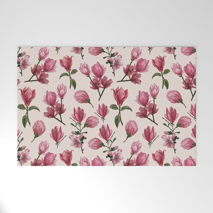 Pink Magnolia Blossoms Welcome Mat Gallery Image 1