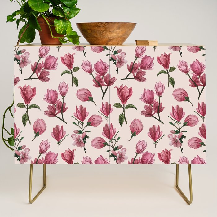 Pink Magnolia Blossoms Credenza Gallery Image 1