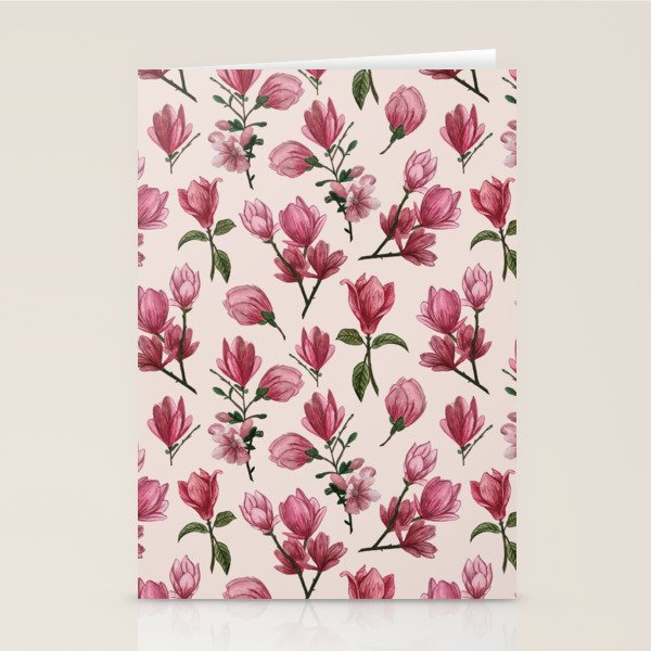 Pink Magnolia Blossoms Stationery Card Gallery Image 1