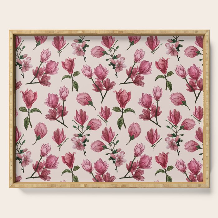 Pink Magnolia Blossoms Serving Tray Gallery Image 1