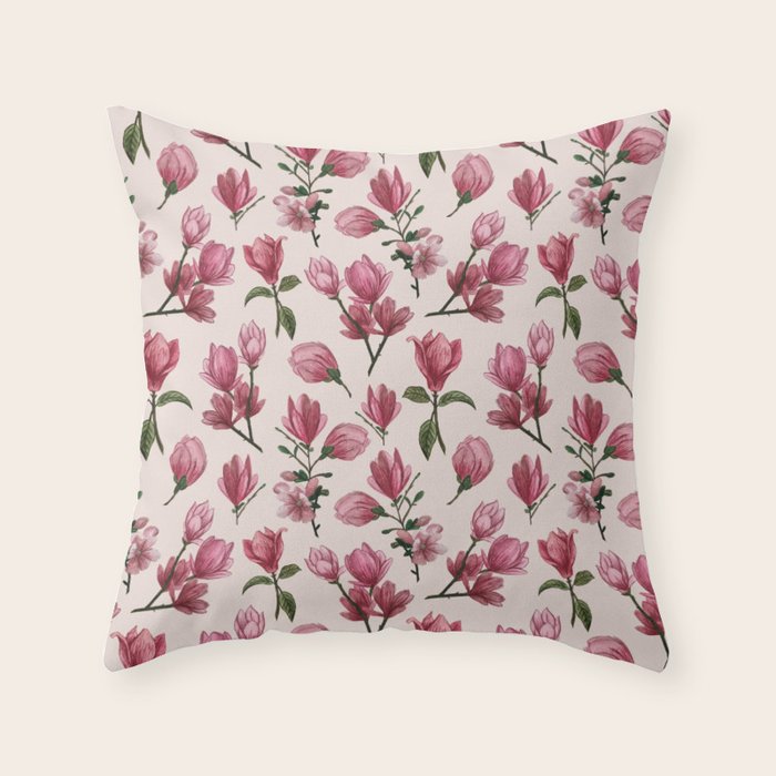 Pink Magnolia Blossoms Throw Pillow Gallery Image 6