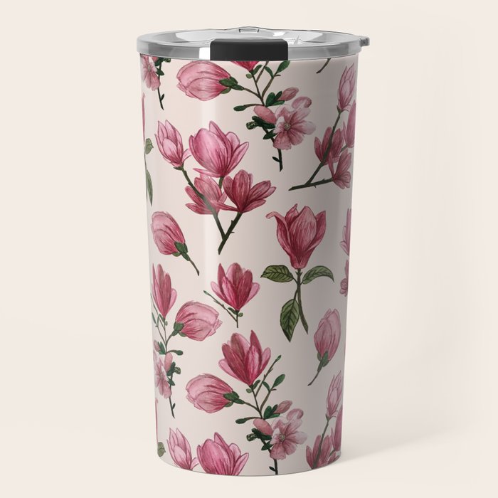 Pink Magnolia Blossoms Travel Mug Gallery Image 1