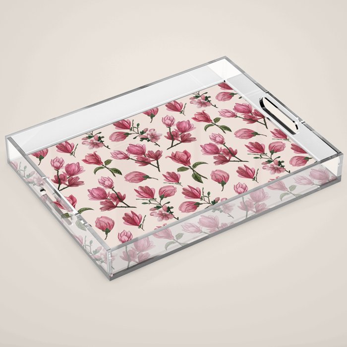 Pink Magnolia Blossoms Acrylic Tray Gallery Image 1