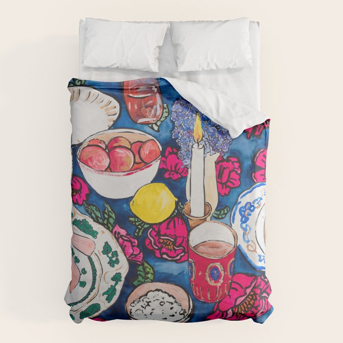 Friendsgiving Floral Tablescape Painting Duvet Cover Gallery Image 6