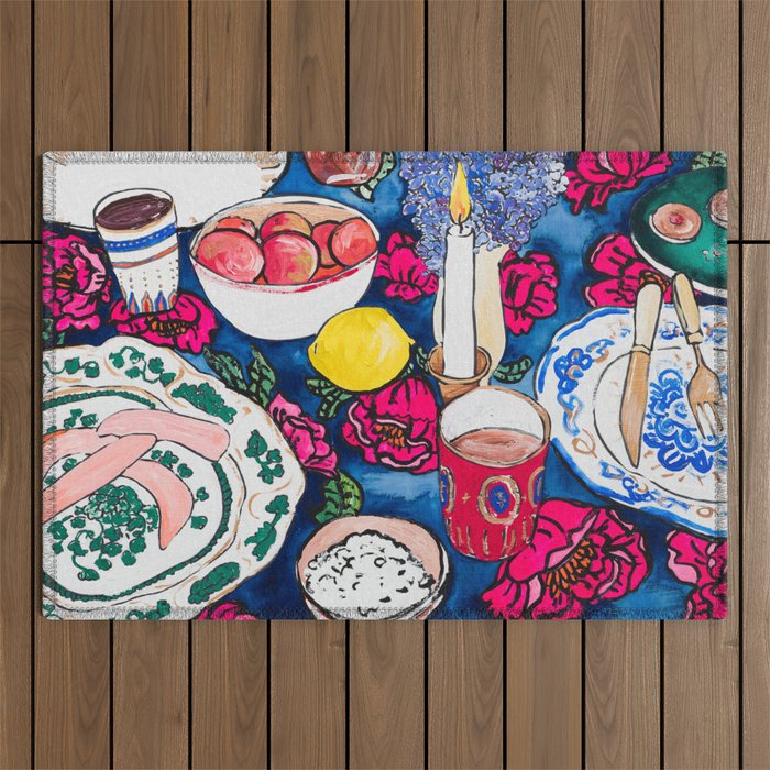 Friendsgiving Floral Tablescape Painting Outdoor Rug Gallery Image 1