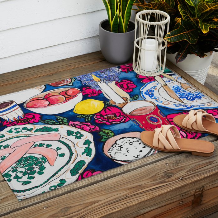 Friendsgiving Floral Tablescape Painting Outdoor Rug Gallery Image 2