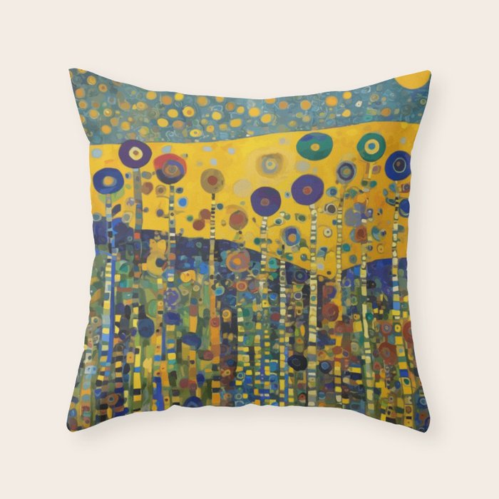 Colorful Flower Garden After Klimt Throw Pillow Gallery Image 6