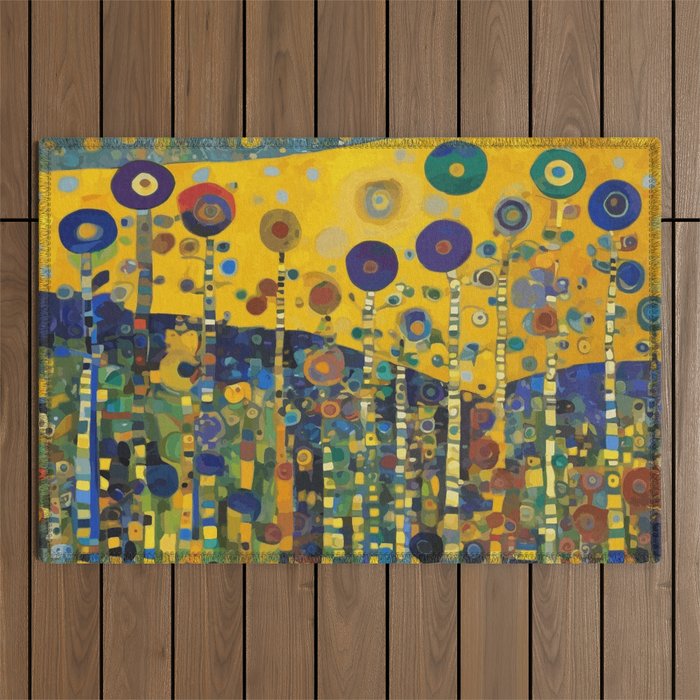Colorful Flower Garden After Klimt Outdoor Rug Gallery Image 1