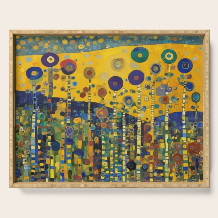 Colorful Flower Garden After Klimt Serving Tray Gallery Image 1