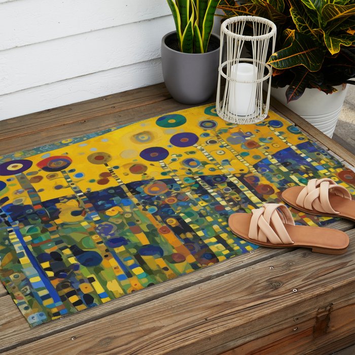 Colorful Flower Garden After Klimt Outdoor Rug Gallery Image 2