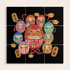 Japanese Tiger Daruma with small Darumas Wood Wall Art Gallery Image 1