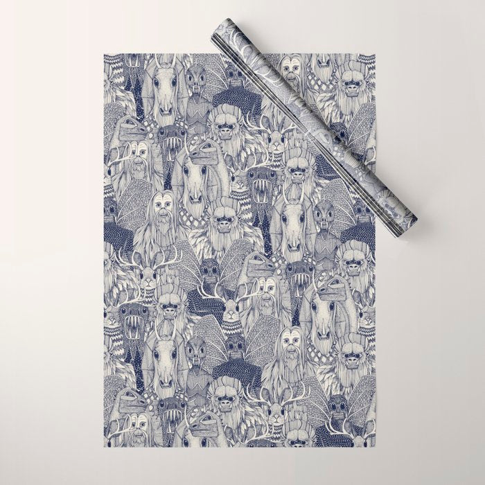 cryptid crowd blue off white Wrapping Paper Gallery Image 1