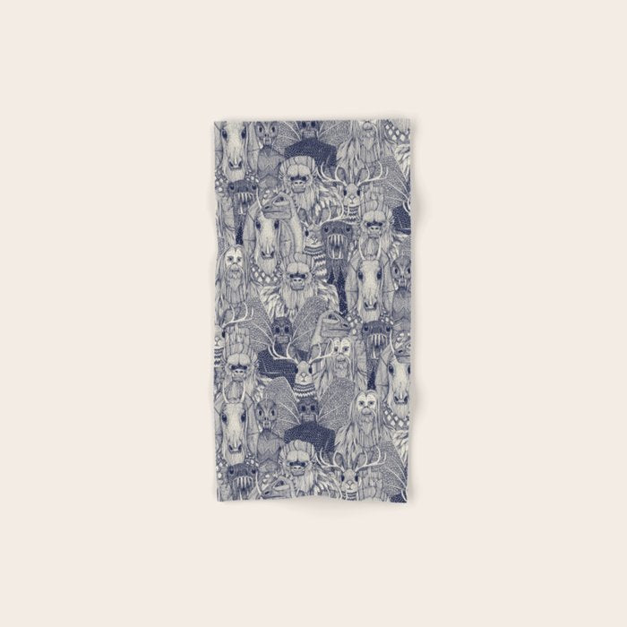cryptid crowd blue off white Bath Towel Gallery Image 1