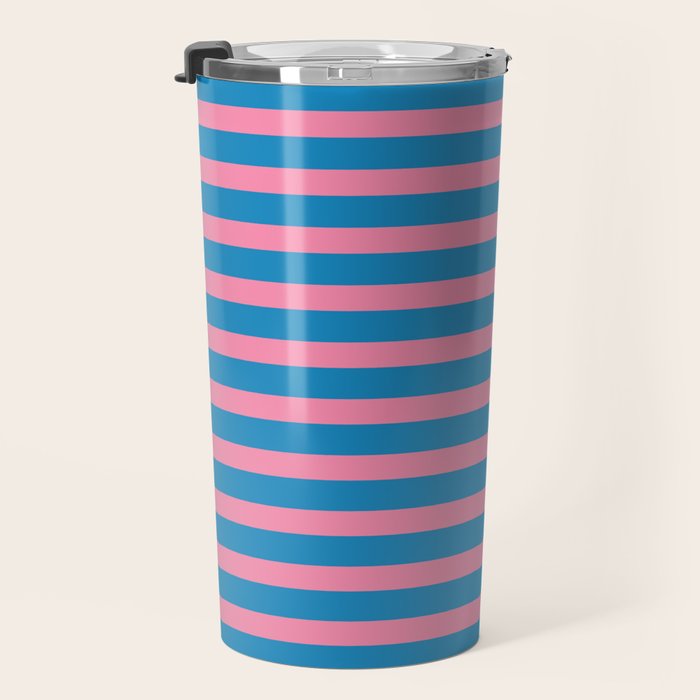 Fun Stripes Pink and Blue Narrow Retro Contemporary Stripe Pattern Travel Mug Gallery Image 3