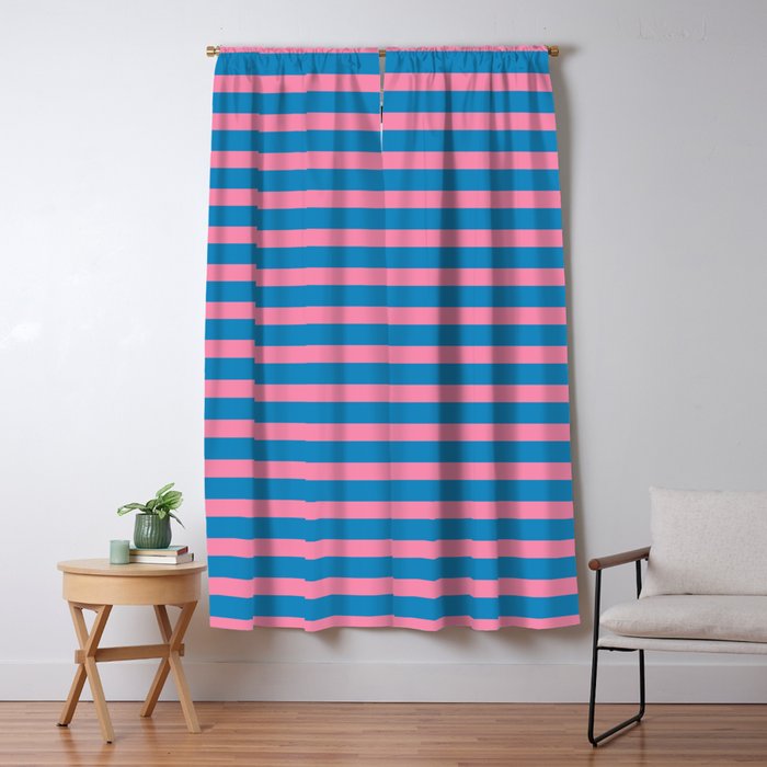 Fun Stripes Pink and Blue Narrow Retro Contemporary Stripe Pattern Window Curtain Gallery Image 5
