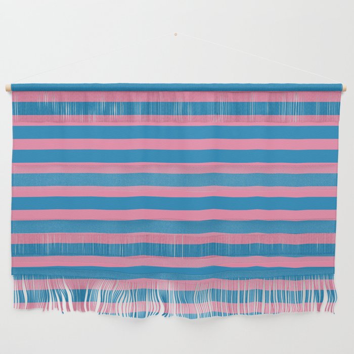 Fun Stripes Pink and Blue Narrow Retro Contemporary Stripe Pattern Wall Hanging Gallery Image 1