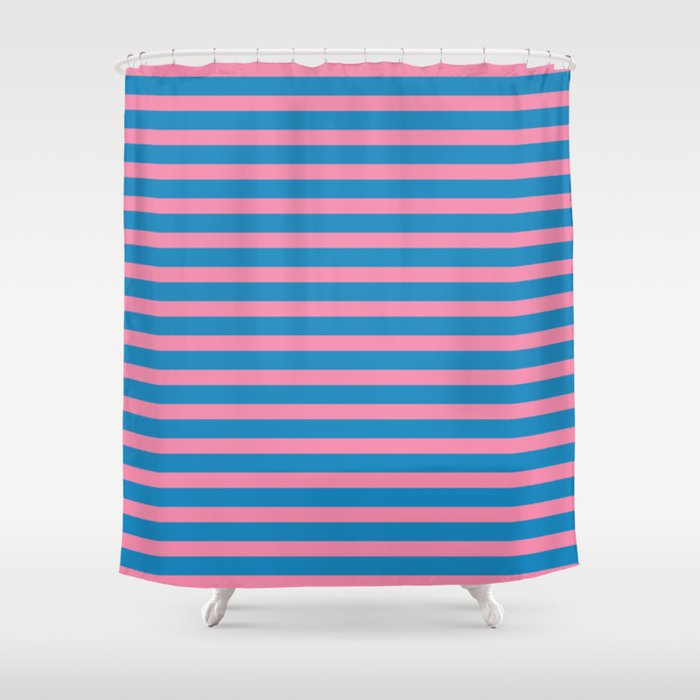 Fun Stripes Pink and Blue Narrow Retro Contemporary Stripe Pattern Shower Curtain Gallery Image 1