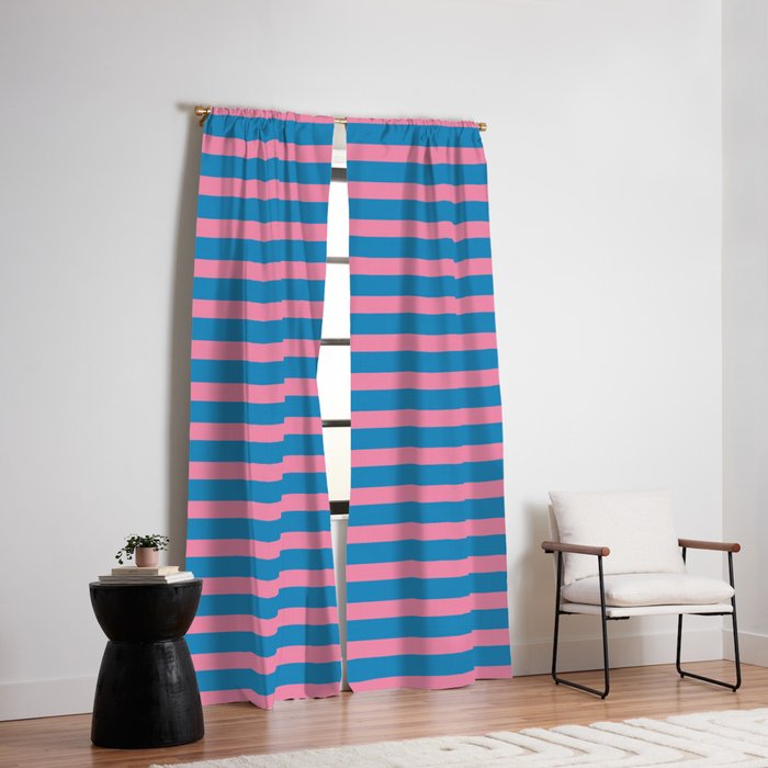Fun Stripes Pink and Blue Narrow Retro Contemporary Stripe Pattern Window Curtain Gallery Image 2