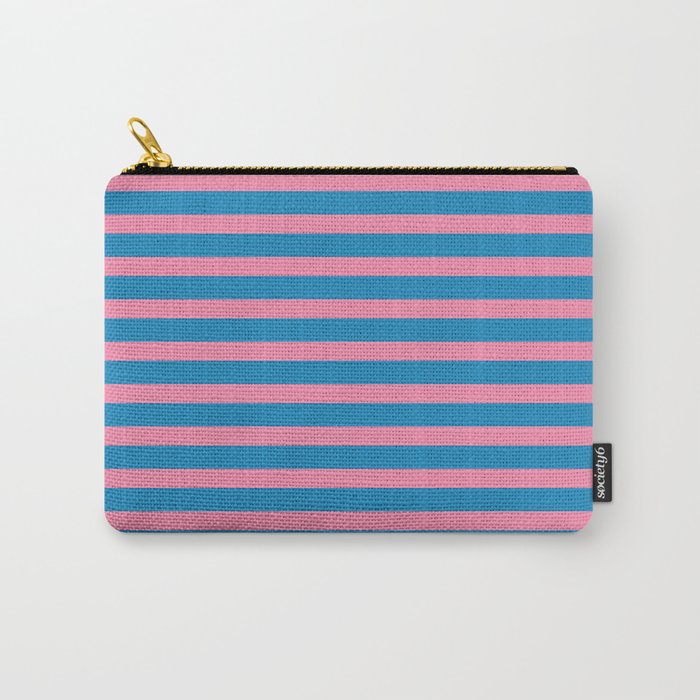 Fun Stripes Pink and Blue Narrow Retro Contemporary Stripe Pattern Carry All Pouch Gallery Image 1