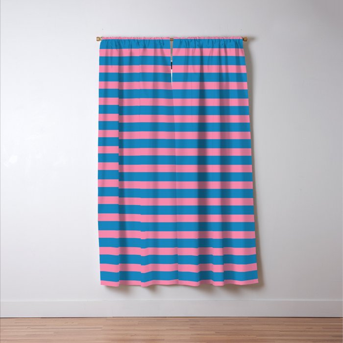 Fun Stripes Pink and Blue Narrow Retro Contemporary Stripe Pattern Window Curtain Gallery Image 3
