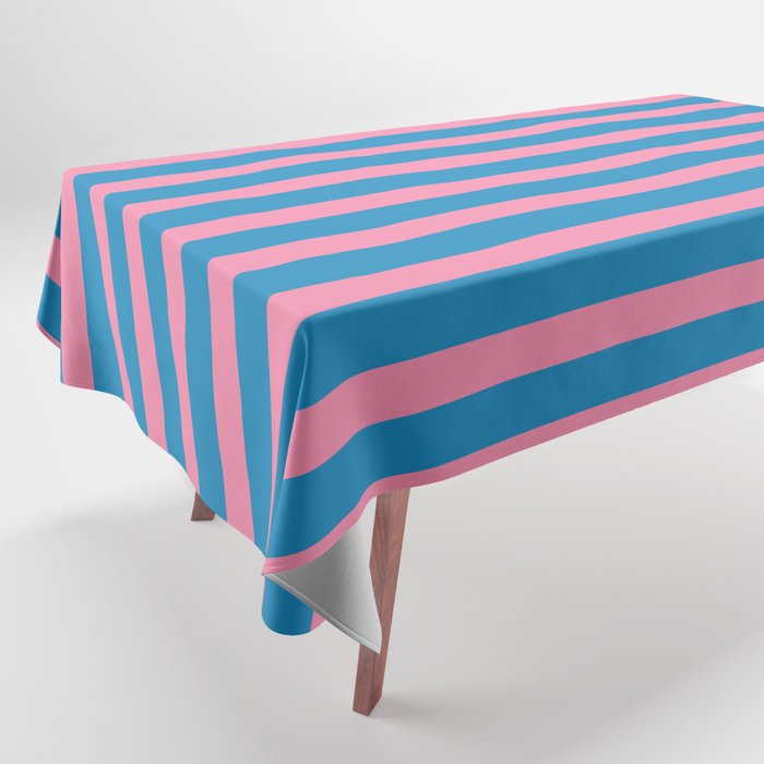Fun Stripes Pink and Blue Narrow Retro Contemporary Stripe Pattern Tablecloth Gallery Image 1