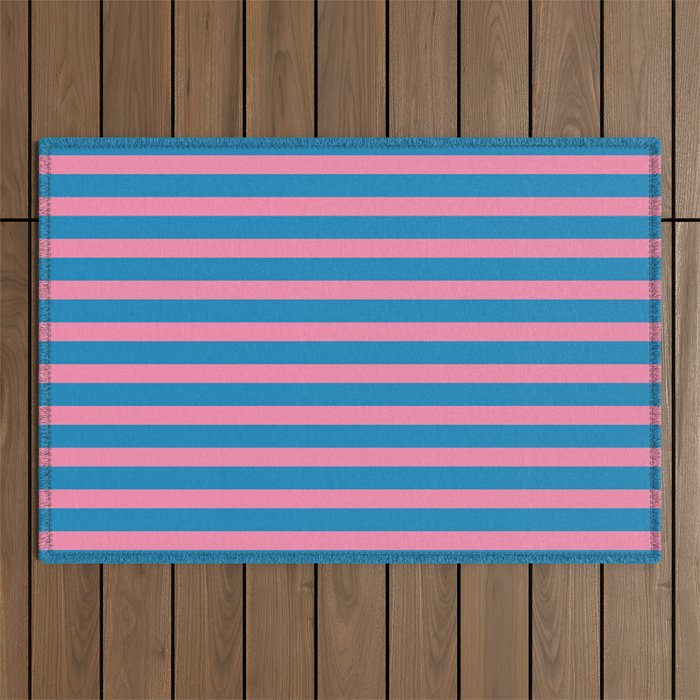 Fun Stripes Pink and Blue Narrow Retro Contemporary Stripe Pattern Outdoor Rug Gallery Image 1