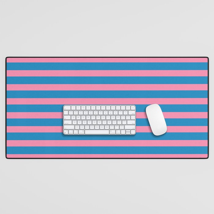 Fun Stripes Pink and Blue Narrow Retro Contemporary Stripe Pattern Desk Mat Gallery Image 1