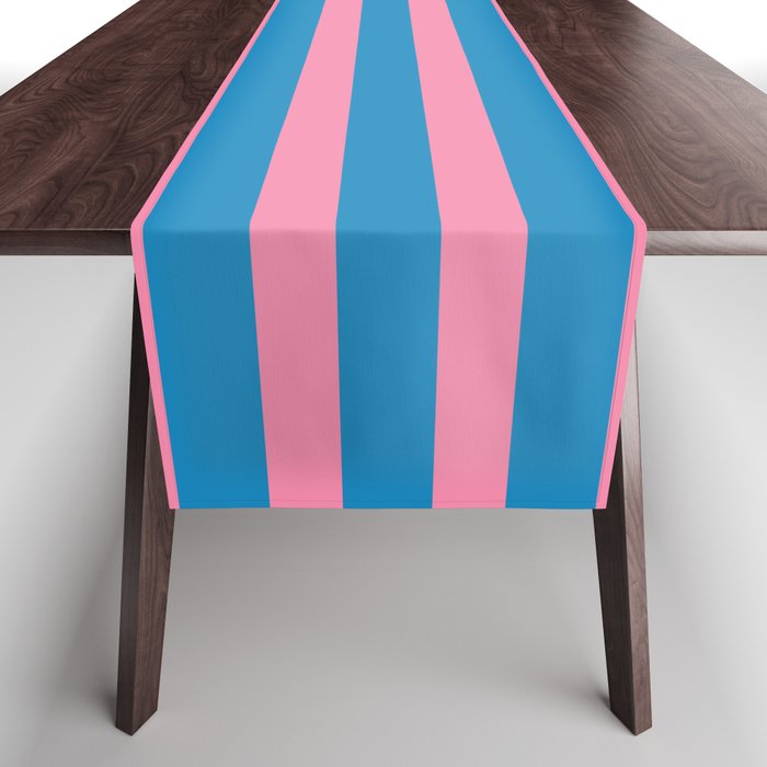 Fun Stripes Pink and Blue Narrow Retro Contemporary Stripe Pattern Table Runner Gallery Image 1