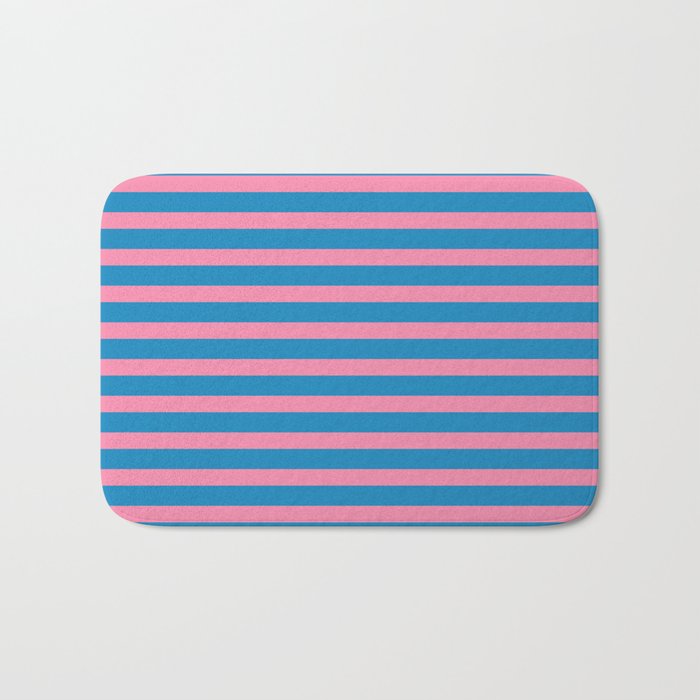 Fun Stripes Pink and Blue Narrow Retro Contemporary Stripe Pattern Bath Mat Gallery Image 1