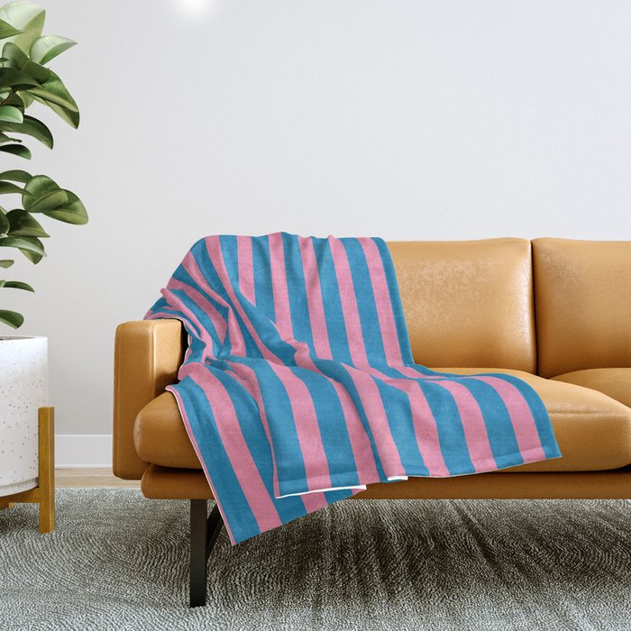 Fun Stripes Pink and Blue Narrow Retro Contemporary Stripe Pattern Throw Blanket Gallery Image 1