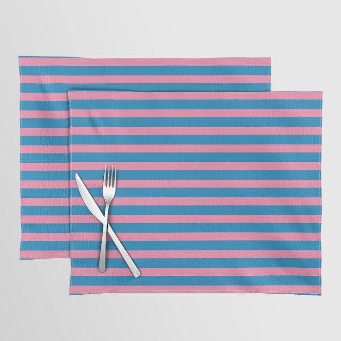 Fun Stripes Pink and Blue Narrow Retro Contemporary Stripe Pattern Placemat Gallery Image 1