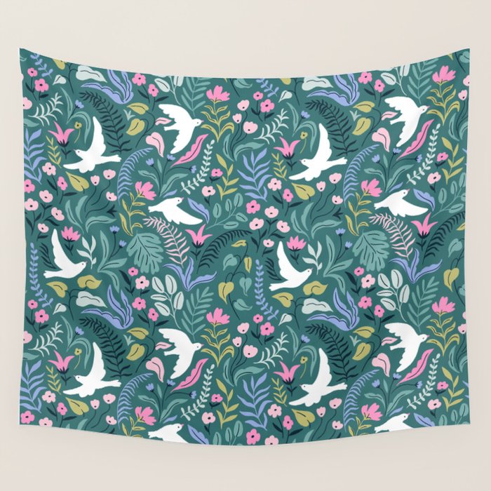 Garden and birds Wall Tapestry Gallery Image 1