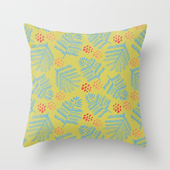 Winter & Woodsy Pine Trees in Yellow & Blue Throw Pillow Gallery Image 1
