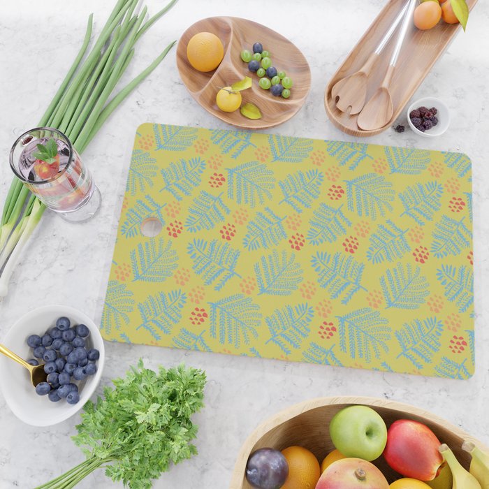 Winter & Woodsy Pine Trees in Yellow & Blue Cutting Board Gallery Image 2