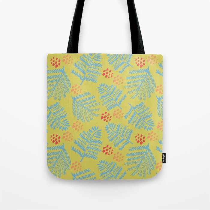 Winter & Woodsy Pine Trees in Yellow & Blue Tote Bag Gallery Image 1