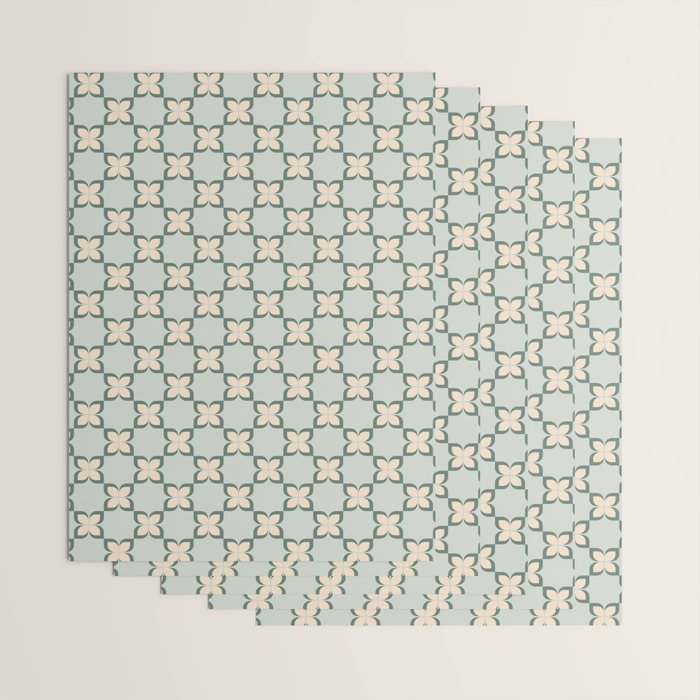 Flower check blue green Wrapping Paper Gallery Image 3