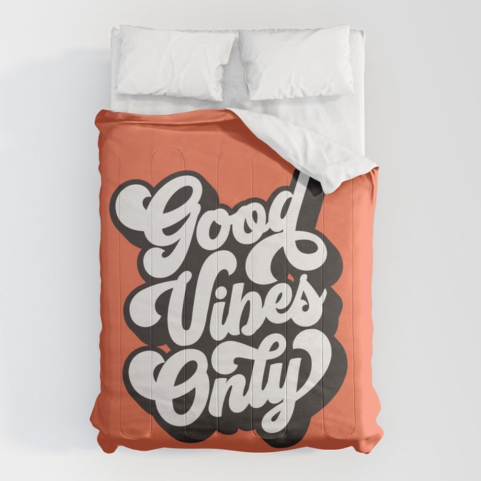 GOOD VIBES ONLY orange red black and white Comforter Gallery Image 6