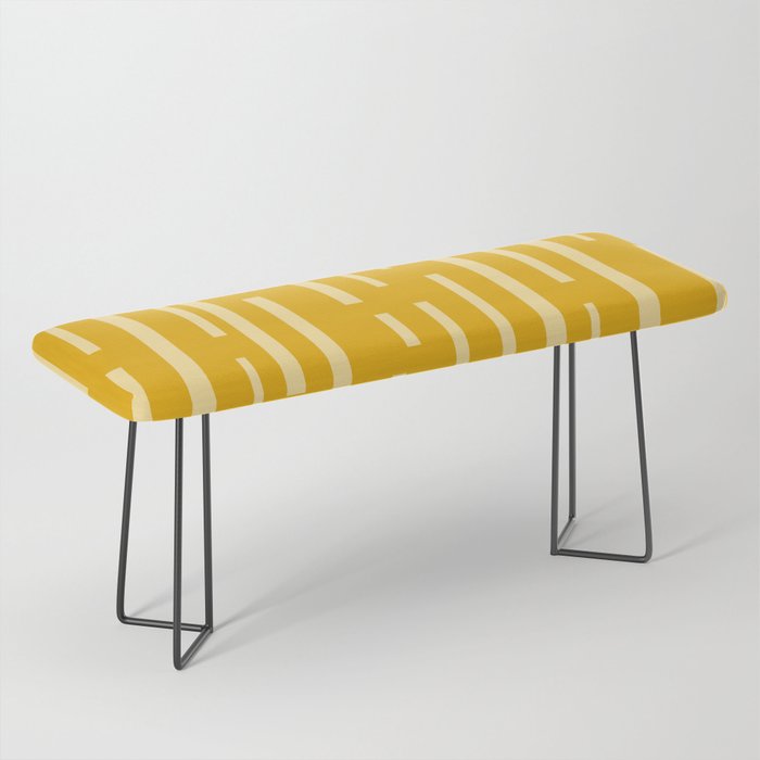 Interrupted Lines Mid-Century Modern Minimalist Abstract Geometric Pattern in Honey Mustard Bench Gallery Image 1