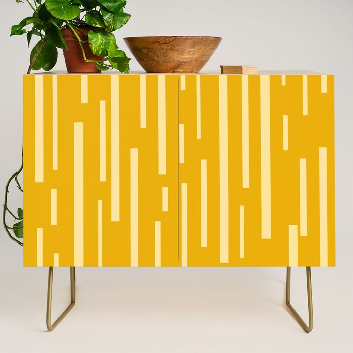 Interrupted Lines Mid-Century Modern Minimalist Abstract Geometric Pattern in Honey Mustard Credenza Gallery Image 1