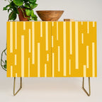 Interrupted Lines Mid-Century Modern Minimalist Abstract Geometric Pattern in Honey Mustard Credenza Gallery Image 1