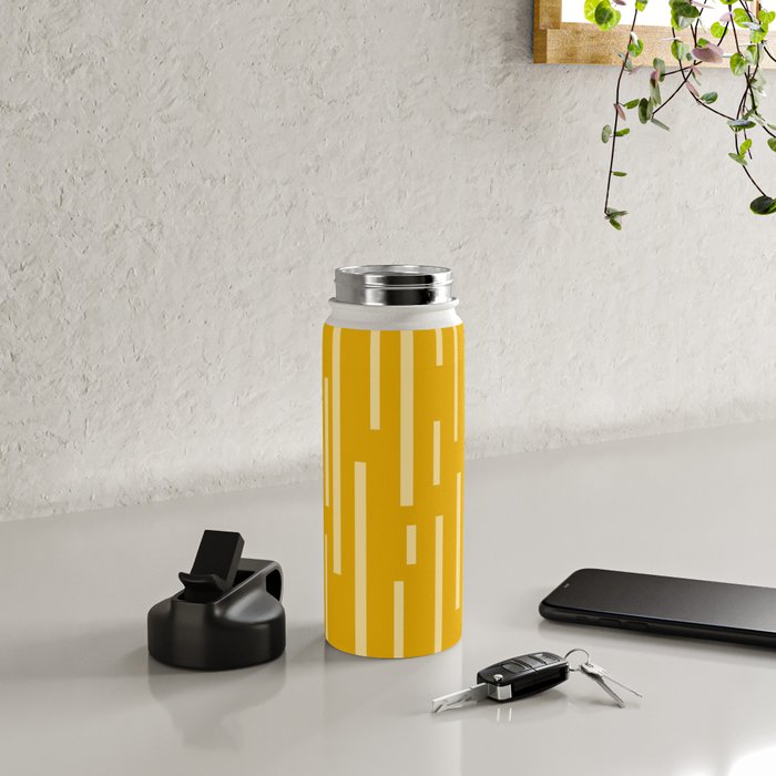 Interrupted Lines Mid-Century Modern Minimalist Abstract Geometric Pattern in Honey Mustard Water Bottle Gallery Image 4