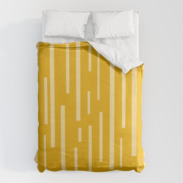 Interrupted Lines Mid-Century Modern Minimalist Abstract Geometric Pattern in Honey Mustard Duvet Cover Gallery Image 1