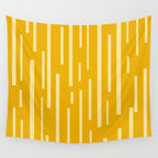Interrupted Lines Mid-Century Modern Minimalist Abstract Geometric Pattern in Honey Mustard Wall Tapestry Gallery Image 4